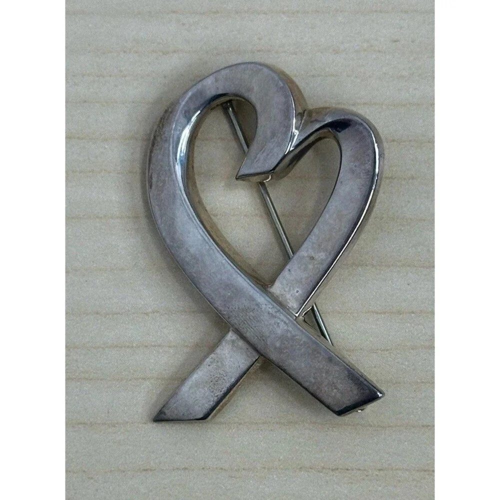 Tiffany & Co Sterling Silver .925 Paloma Picasso Loving Heart Brooch Pin 1.75”